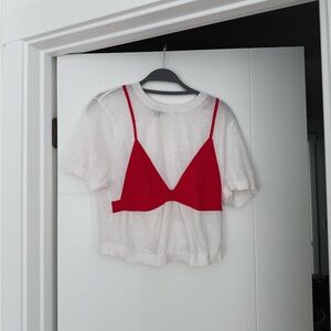 wild fable White Sheer Top with Red Stripe Detail